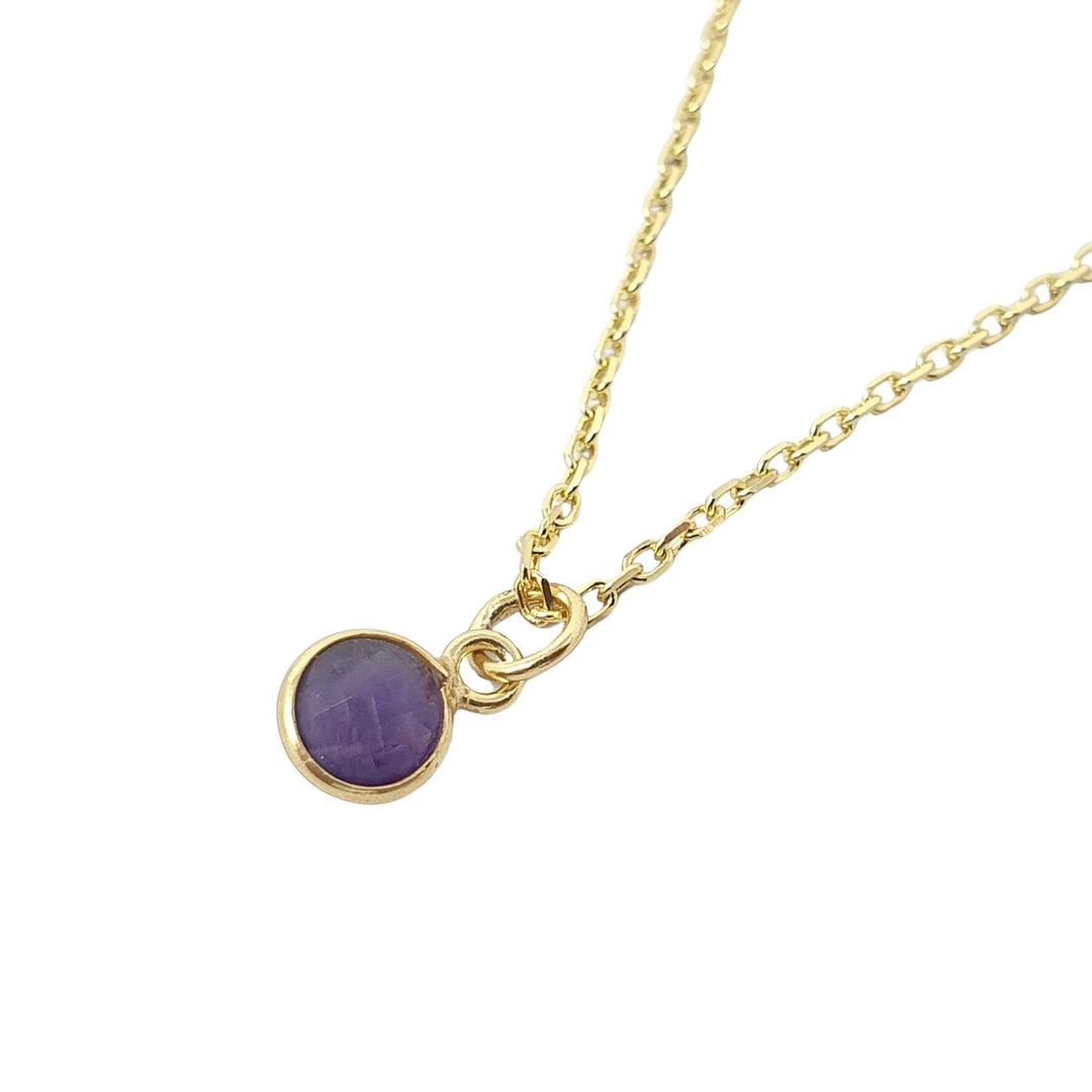 Mini February Amethyst Birthstone Charm Gold Plated Chain