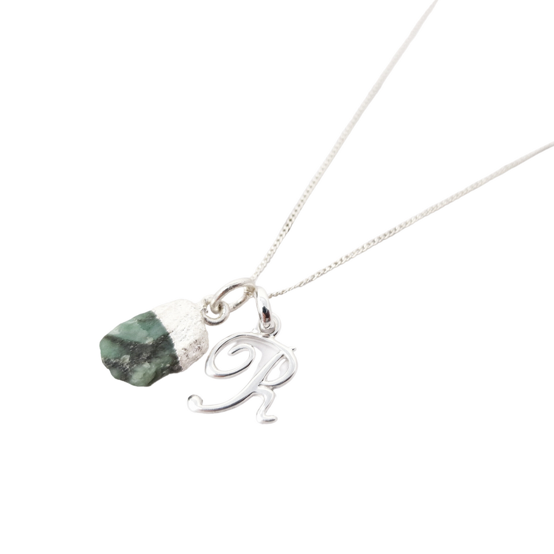 925 Sterling Silver Initial And Crystal Necklace