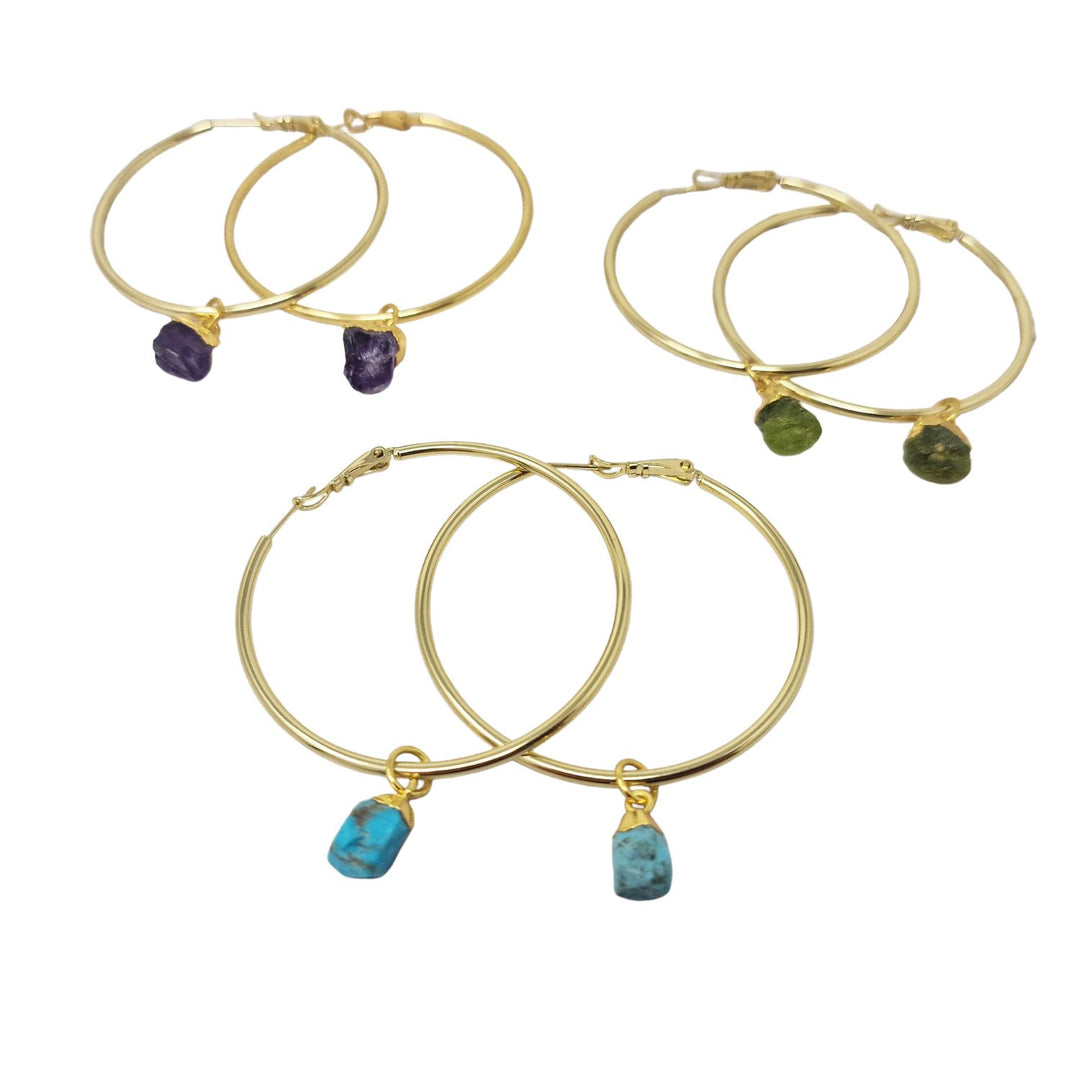 18ct Gold Vermeil Plated Birthstone Large Hoop Earrings