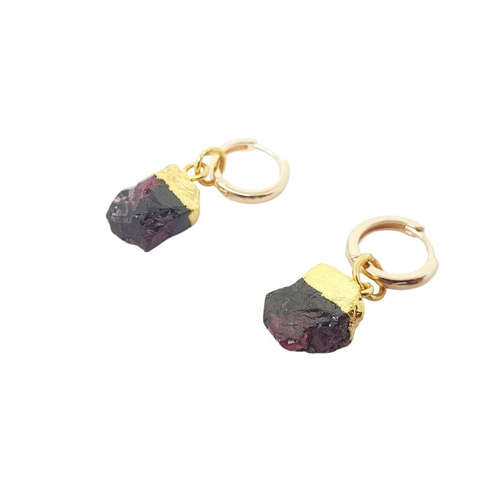 Raw Garnet January Birthstone Gold Plated Huggies