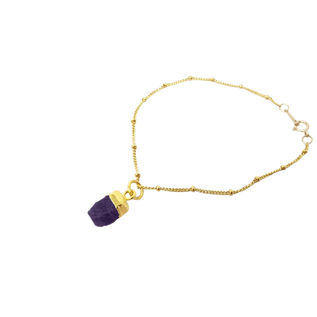 Raw Amethyst February Birthstone Gold Plated Bracelet