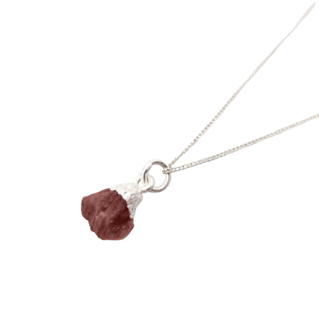Raw Pink Tourmaline October Birthstone Silver Necklace