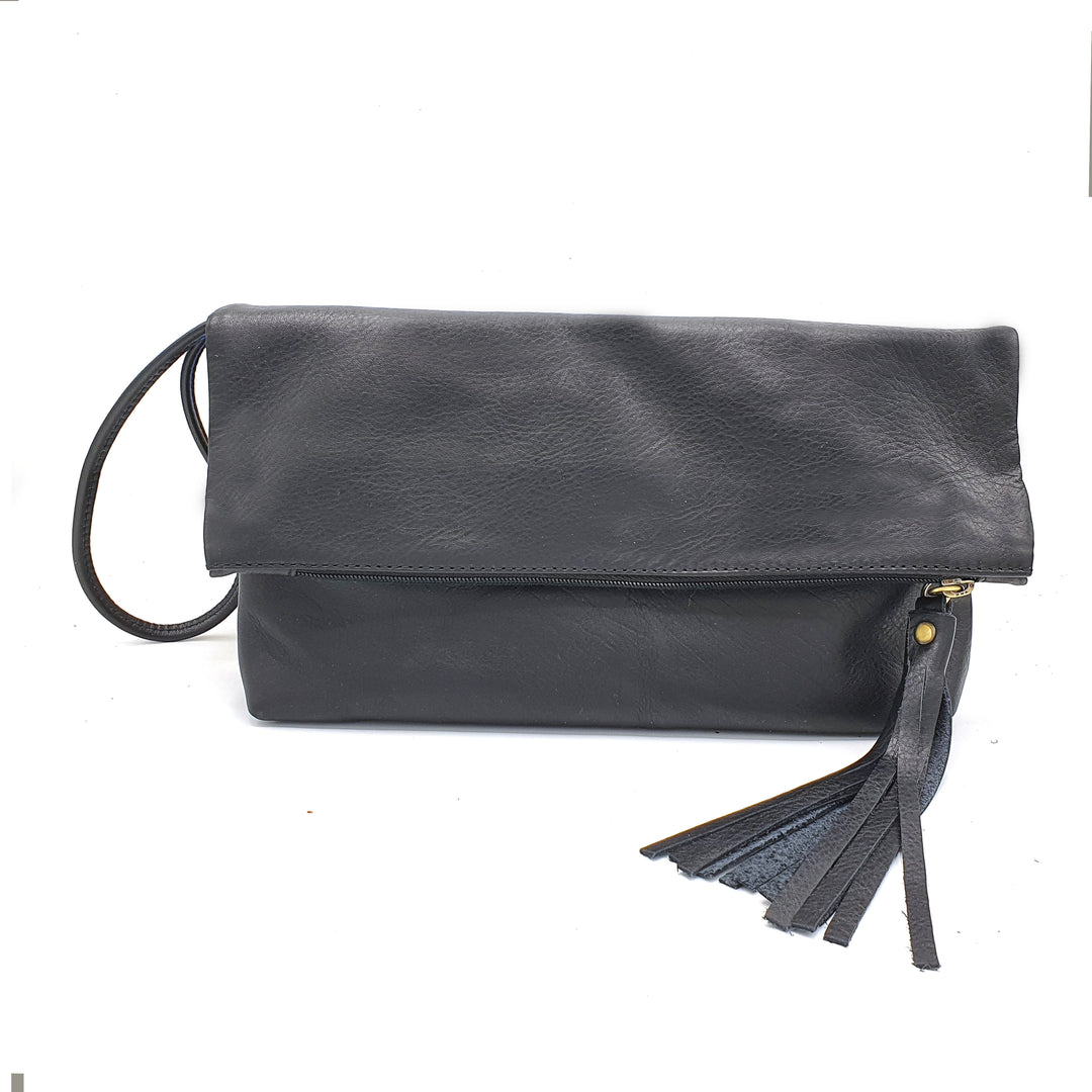 Black Leather Clutch Handbag Purse For Her