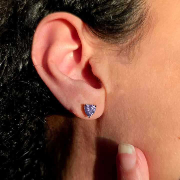 Alexandrite Heart Silver Stud Gemstone Earrings
