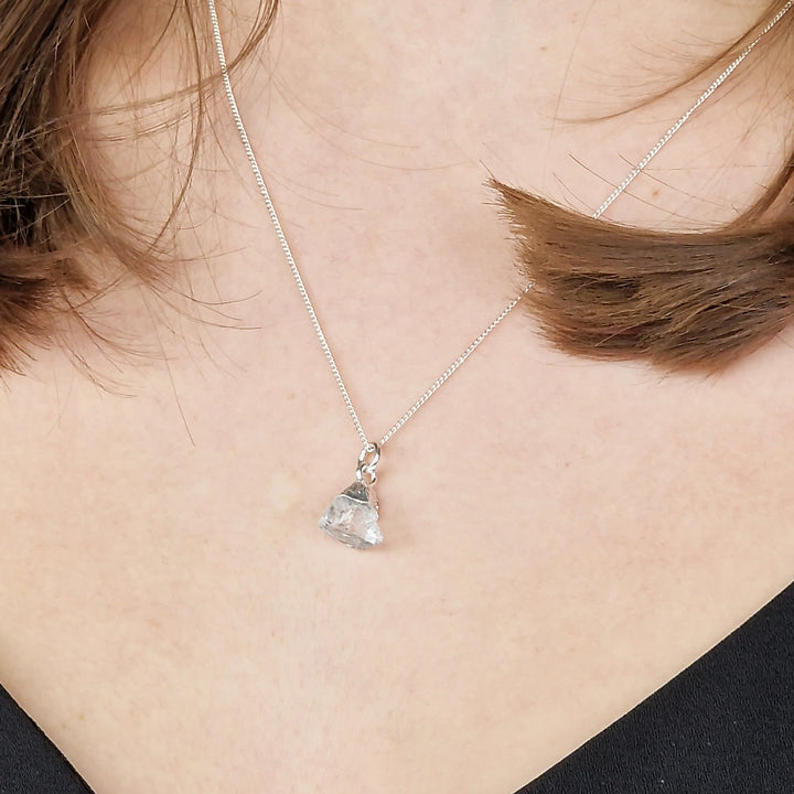 Raw Aquamarine Sterling Silver March Birthstone Necklace
