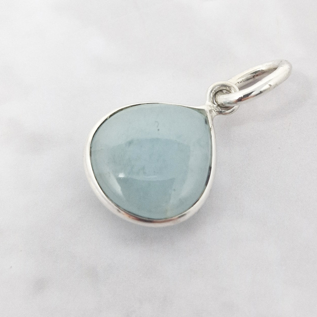 Aquamarine March Birthstone Bezel Sterling Silver Pendant