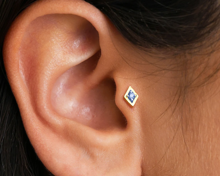 Aquamarine March Birthstone Cartilage Flat Back Labret Conch Stud Earrings