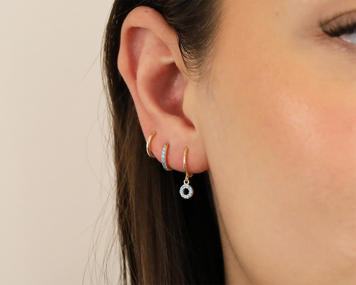 Aquamarine March Birthstone Small Huggie Hoop Earrings