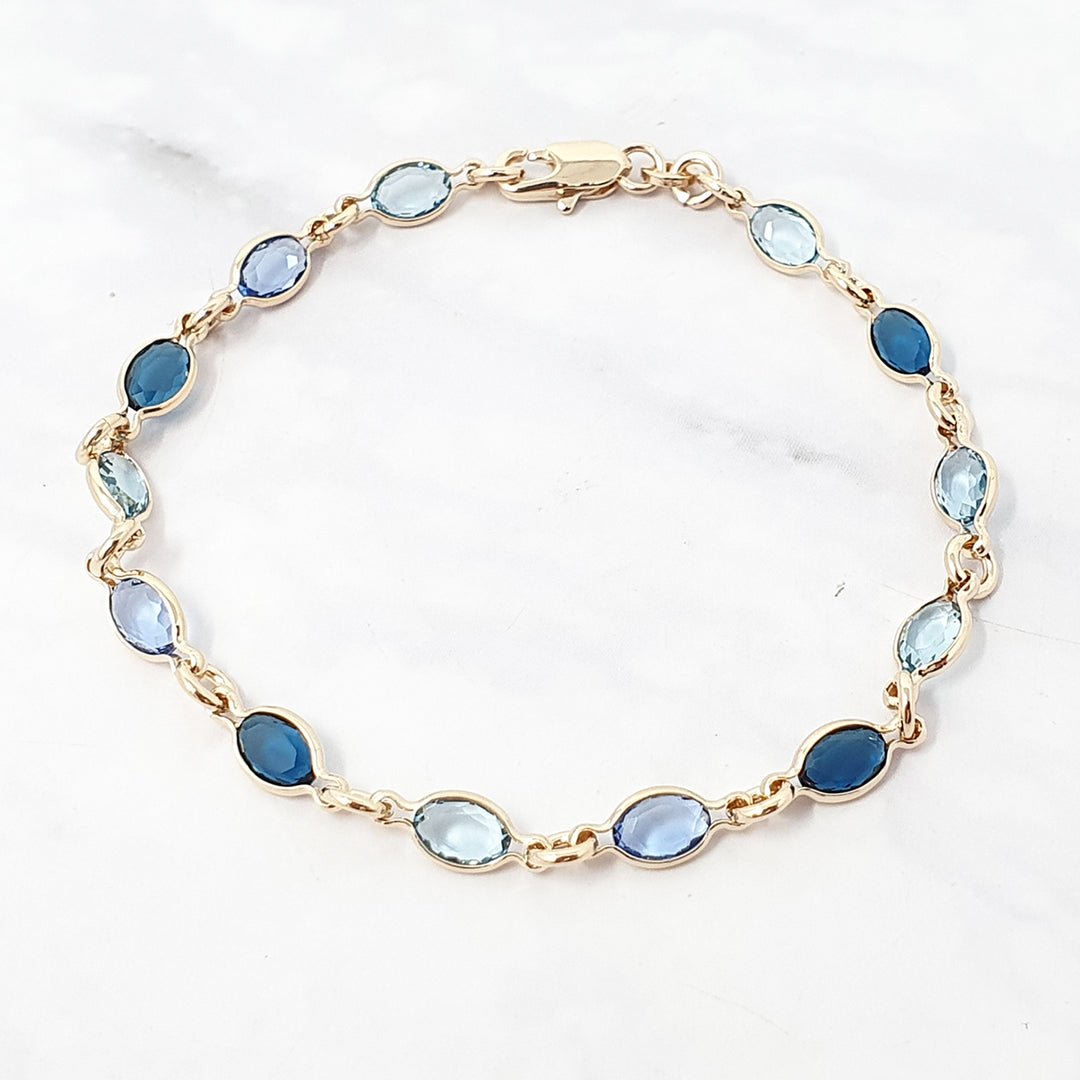 Blue Crystal Multi Gemstone Gold Plated Bracelet