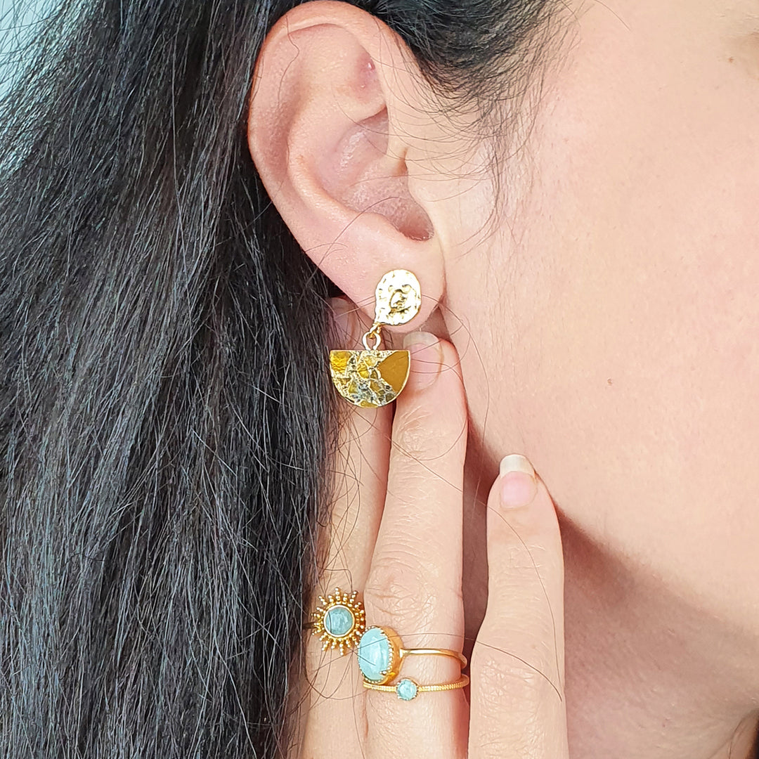 Hammered Citrine November Birthstone Statement Earrings