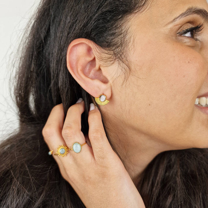 Clear Crystal Gold Plated Minimalist Fan Earrings
