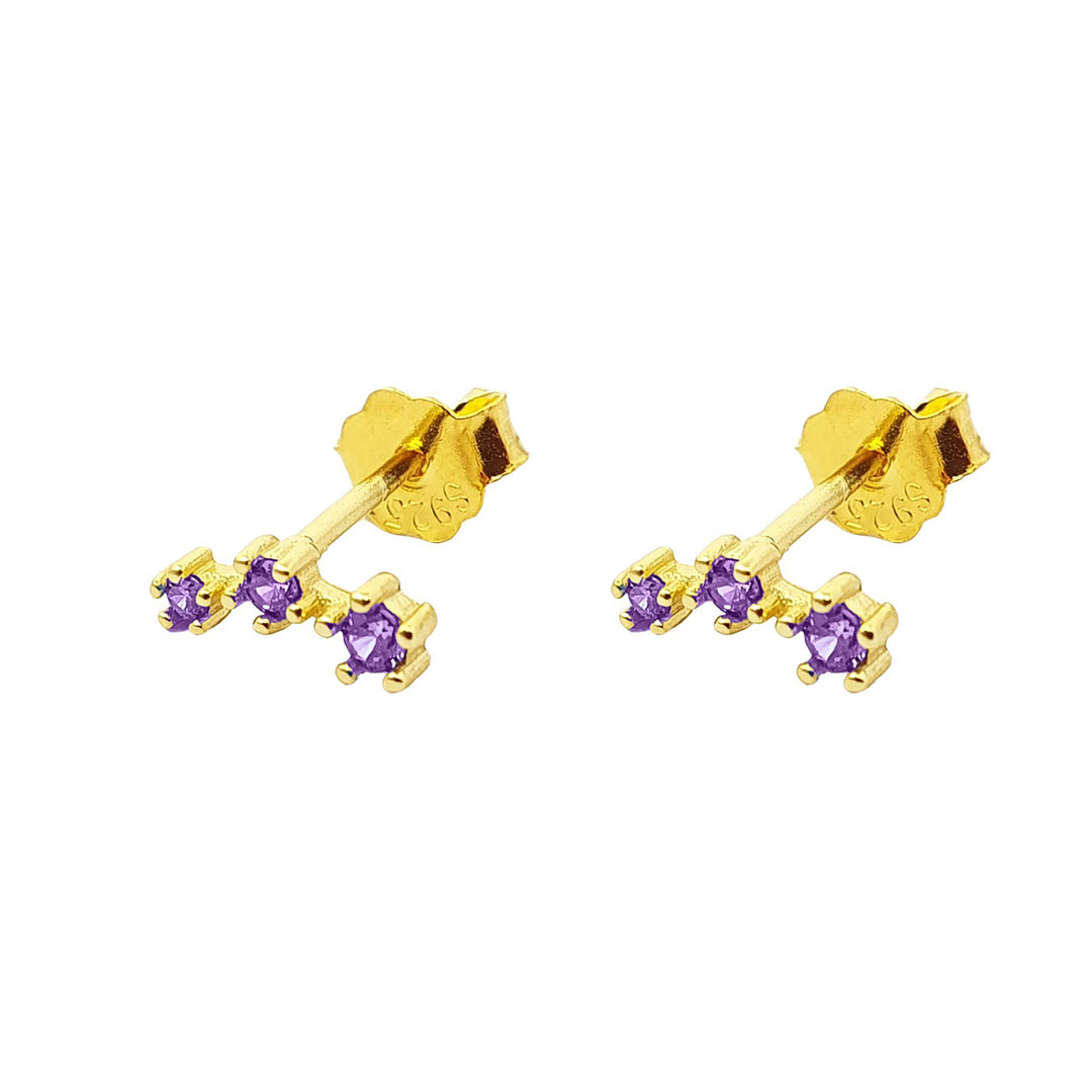 Tiny Amethyst February Birthstone Climber Stud Earrings