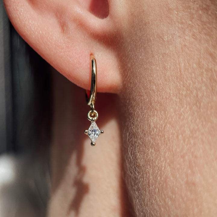 Delicate Dangle Diamond April Birthstone Hoop Earrings