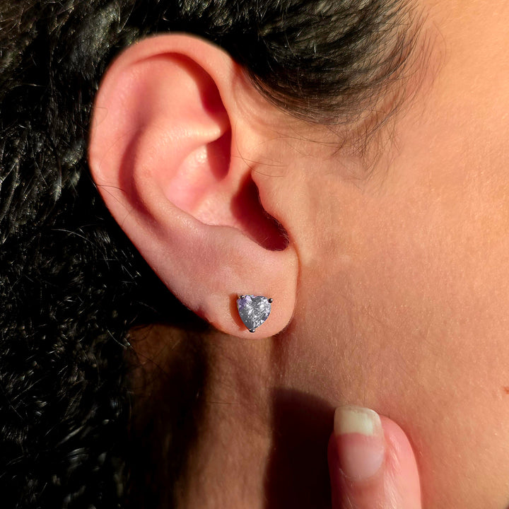 Diamond Heart Sterling Silver Stud Gemstone Earrings
