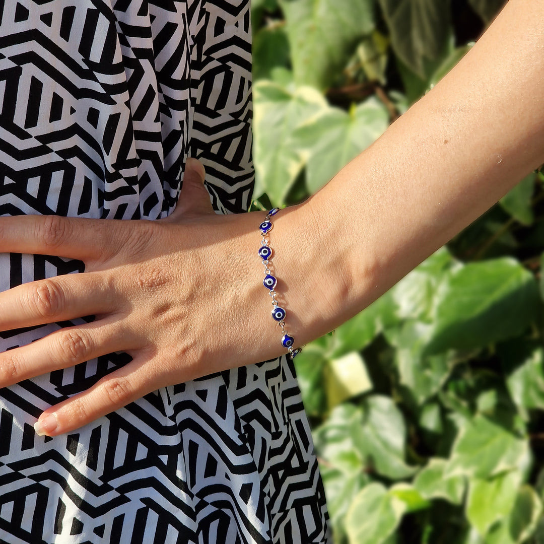 Evil Eye Rhodium Plated Silver Protection Bracelet