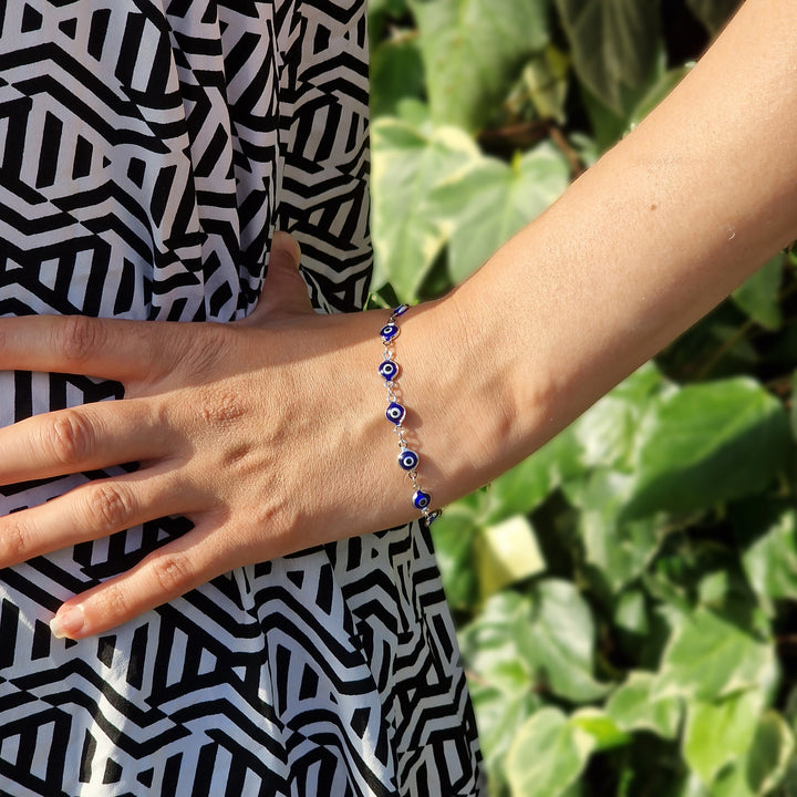 Evil Eye Rhodium Plated Silver Protection Bracelet