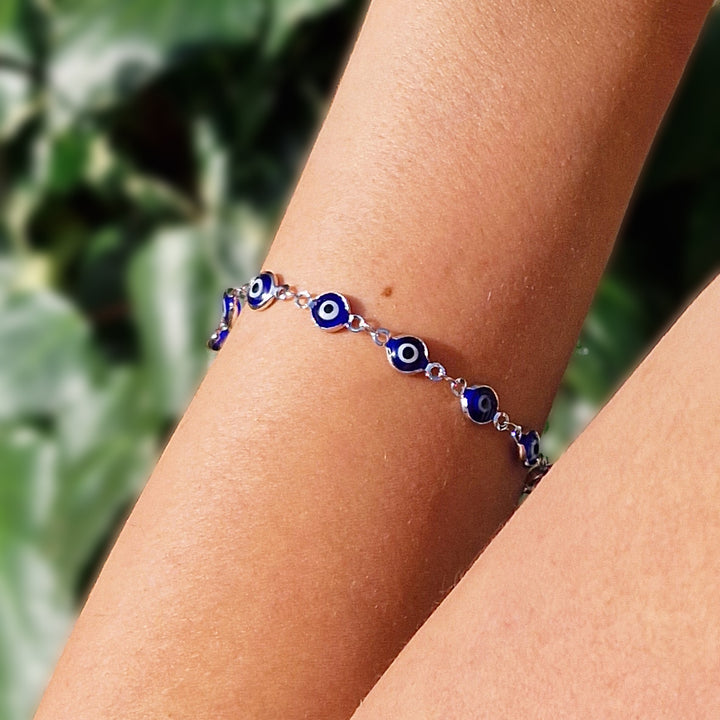 Evil Eye Rhodium Plated Silver Protection Bracelet