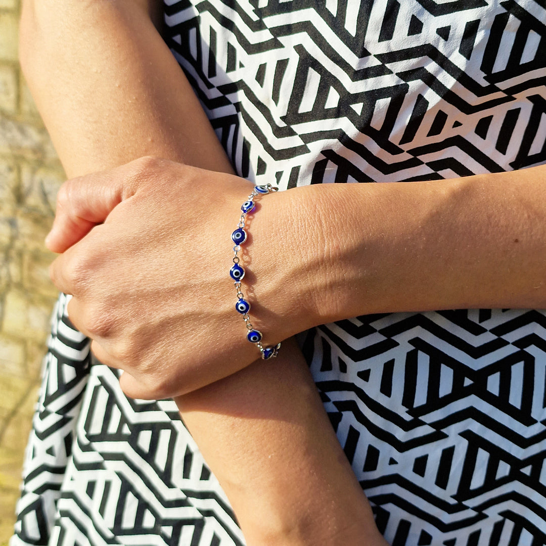 Evil Eye Rhodium Plated Silver Protection Bracelet