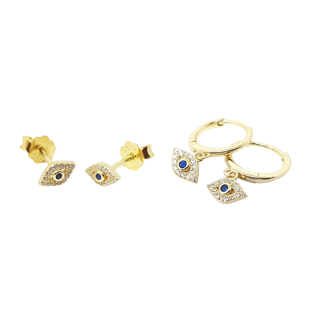 Minimalist Evil Eye Earrings Gift Set: Gold Plated Dainty Hoop & Stud Charm Earrings for Protection