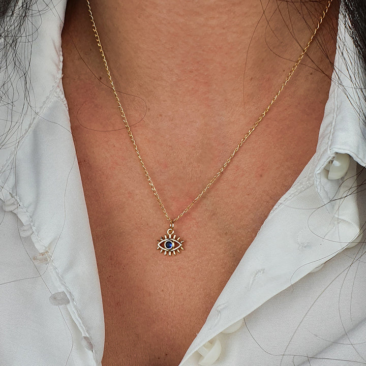 Mini Evil Eye Dark Blue Gold Plated Charm Necklace