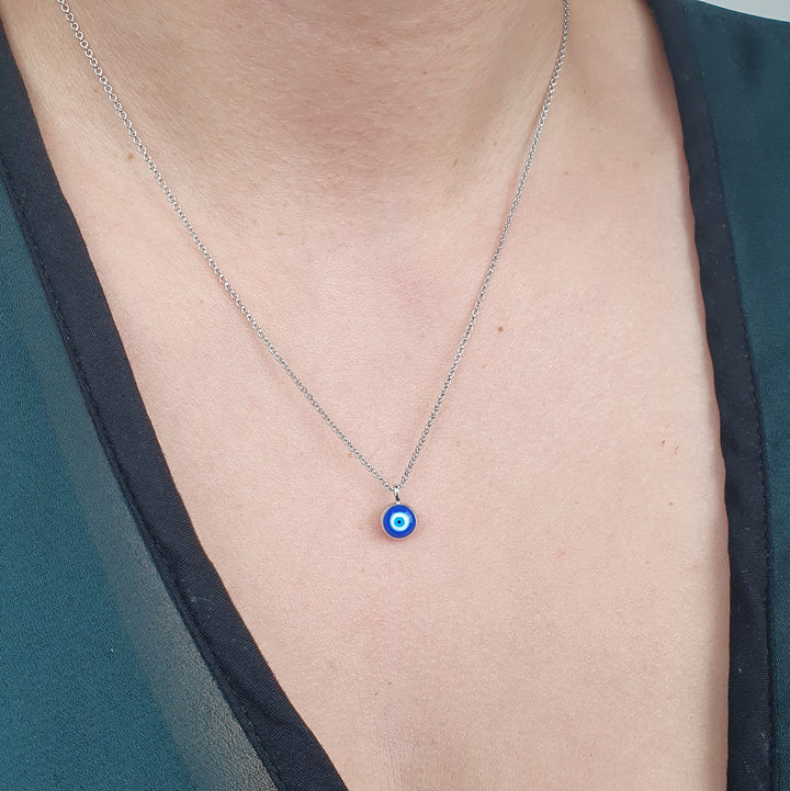 Turkish Evil Eye Sterling Silver Pendant Charm Necklace