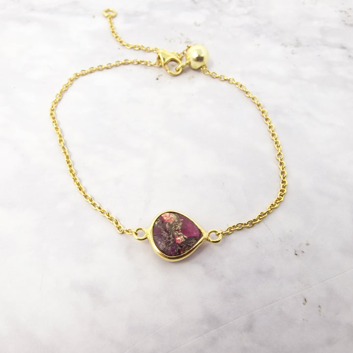 18ct Gold Plated Red Garnet Adjustable Bracelet
