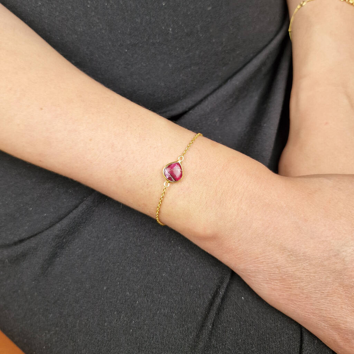 18ct Gold Plated Red Garnet Adjustable Bracelet