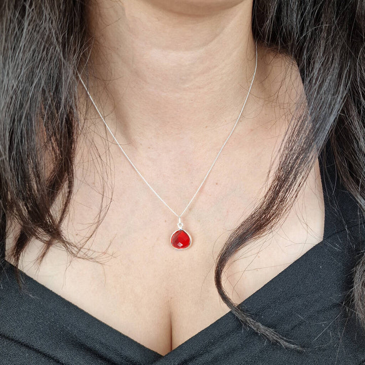 Garnet January Birthstone Silver Pendant Necklace