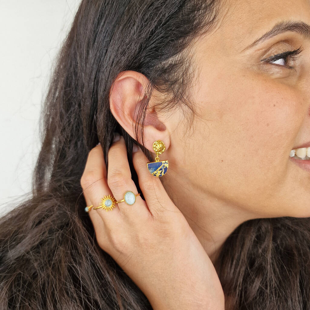 Hammered Sapphire September Birthstone Earrings