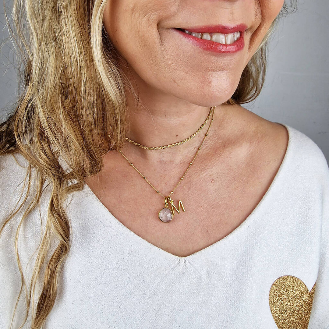 18ct Gold Vermeil Plated Herkimer Diamond Crystal Initial Necklace