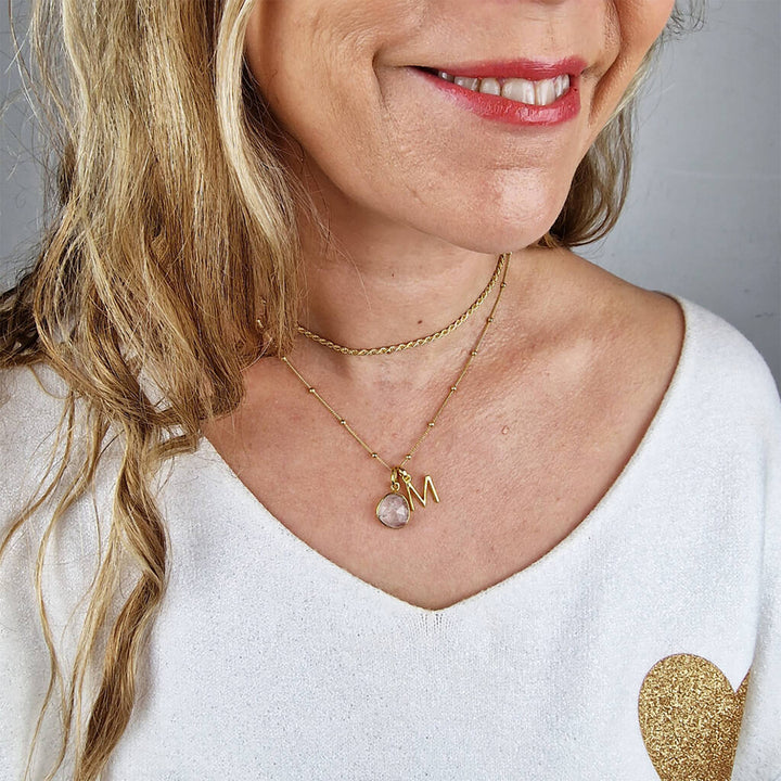18ct Gold Vermeil Plated Herkimer Diamond Crystal Initial Necklace