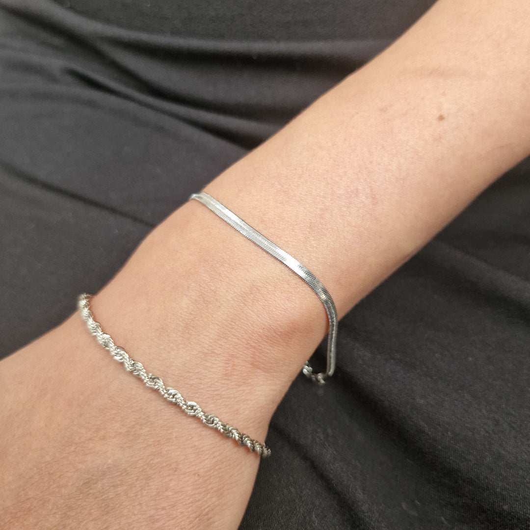 Herringbone Snake Chain Silver Minimalist Bracelet