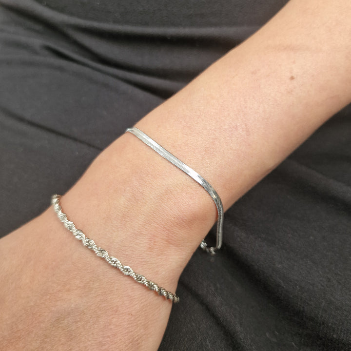 Herringbone Snake Chain Silver Minimalist Bracelet