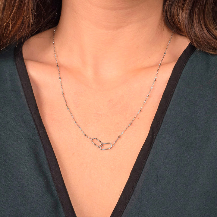 Interlocking Paperclip Infinity Silver Necklace