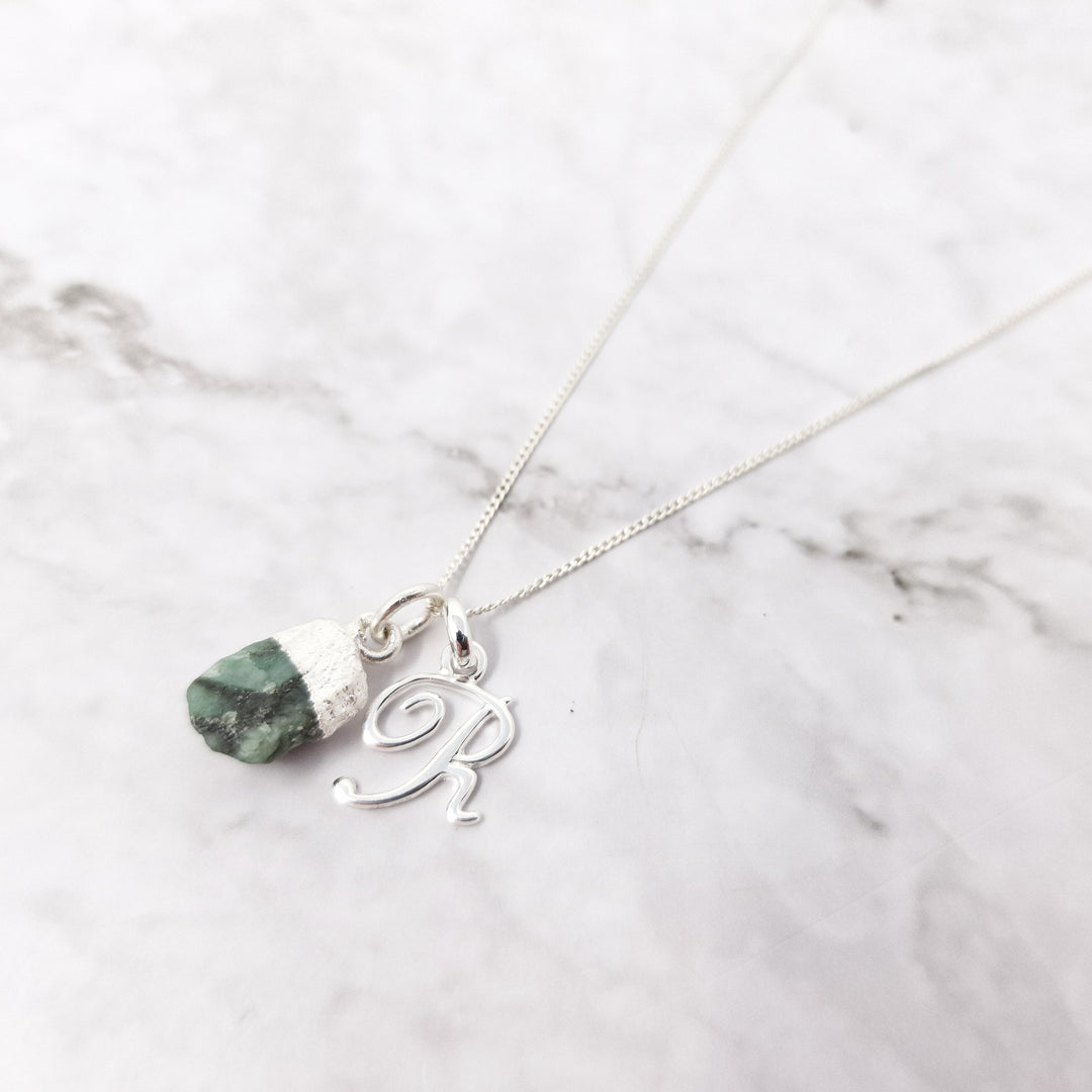 925 Sterling Silver Initial And Crystal Necklace