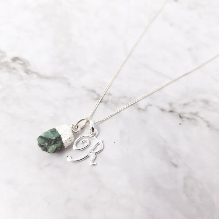 925 Sterling Silver Initial And Crystal Necklace