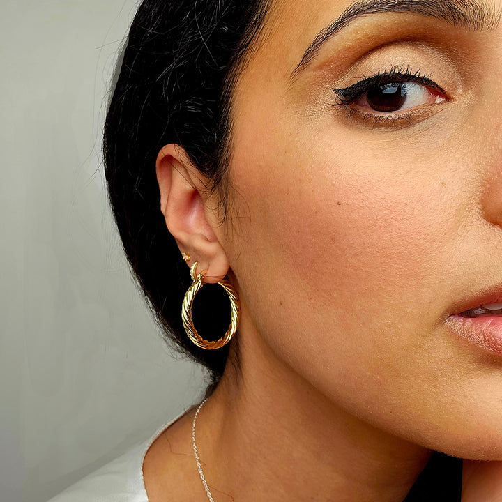 Twisted Gold Plated Round Minimalist Stylish Hoops