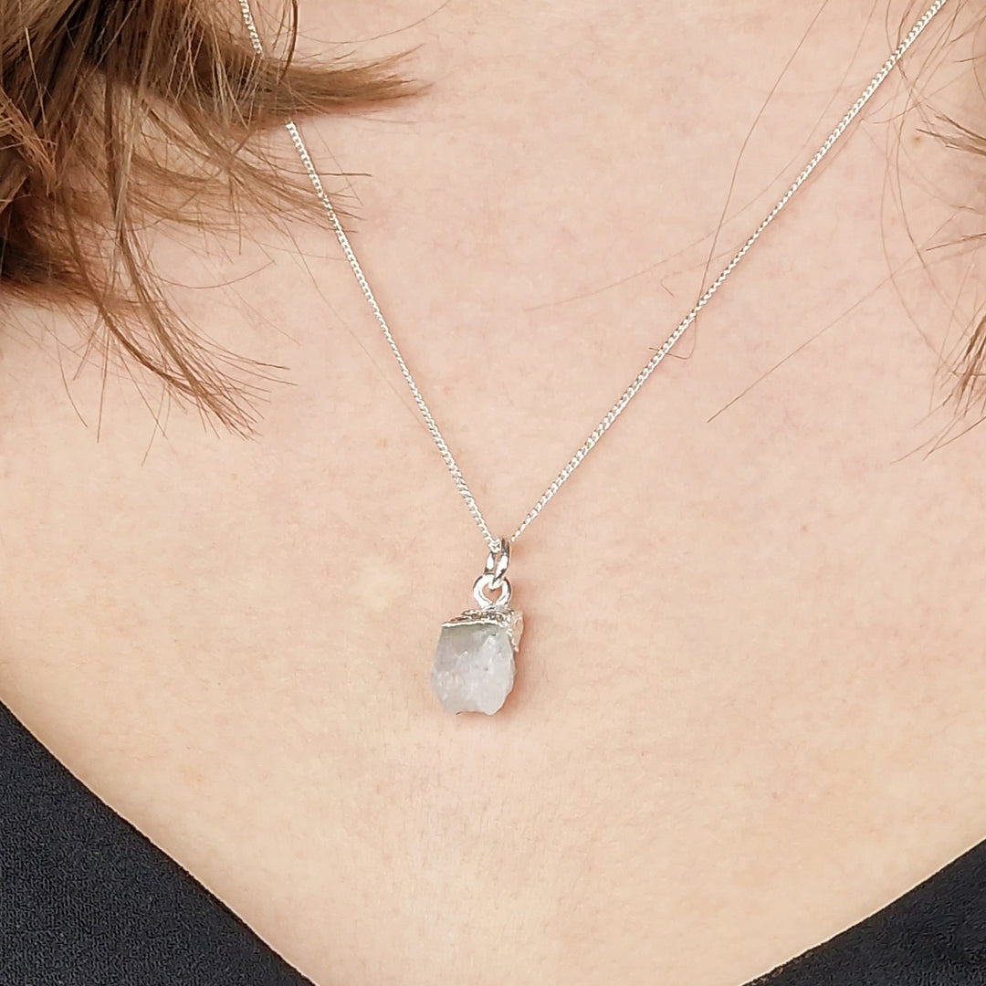 Raw Moonstone Sterling Silver June Birthstone Necklace
