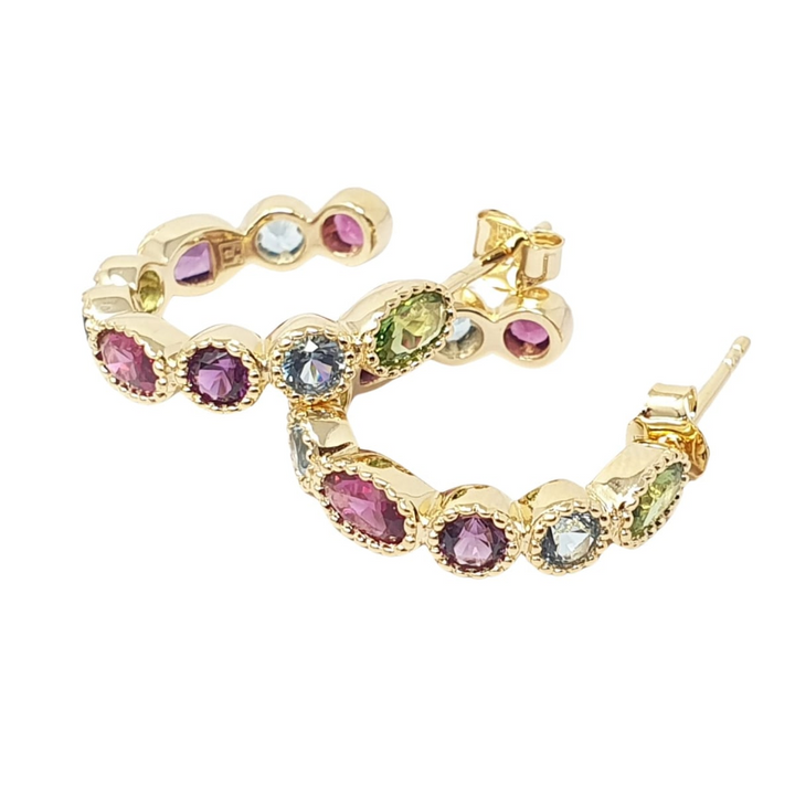 Multicolour Gemstone Gold Plated Hoop Earrings