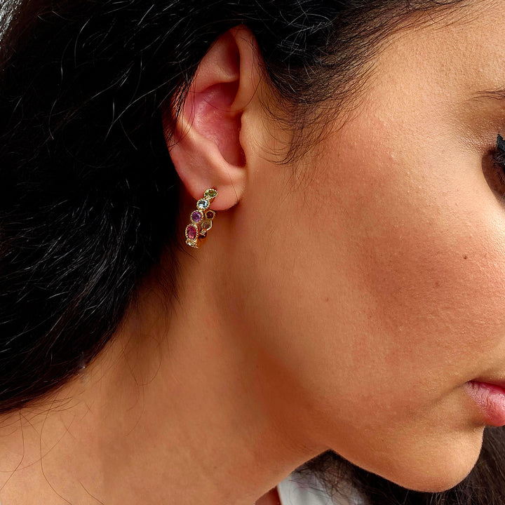 Multicolour Gemstone Gold Plated Hoop Earrings