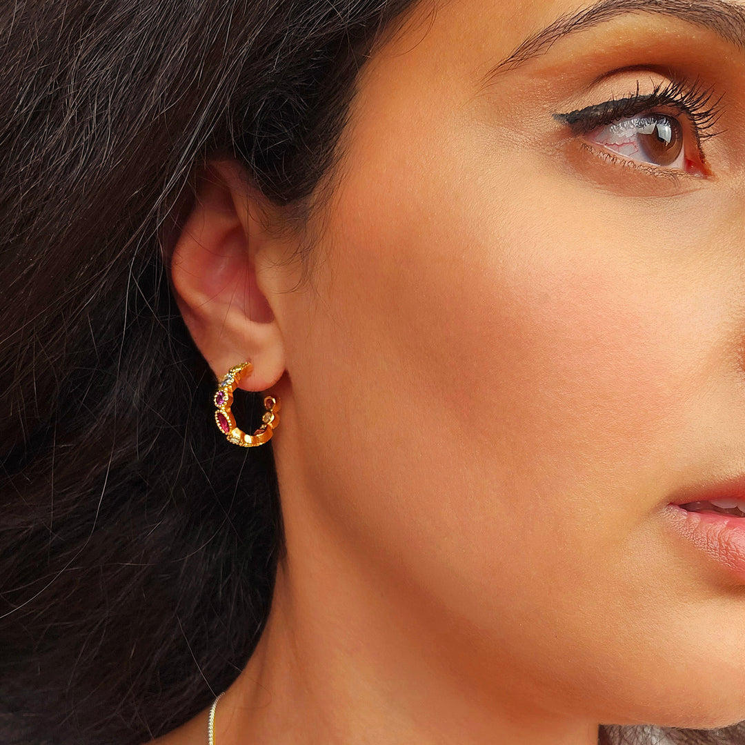 Multicolour Gemstone Gold Plated Hoop Earrings