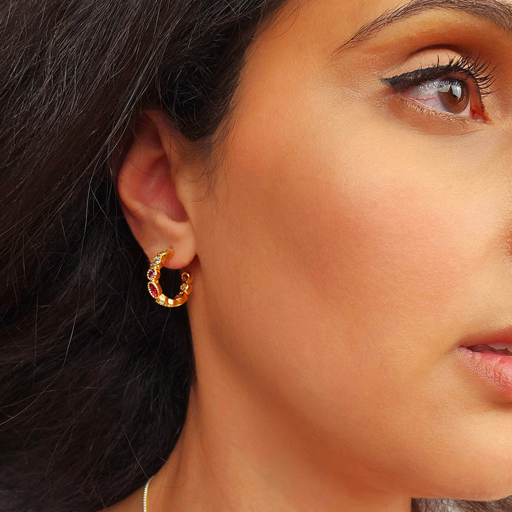 Multicolour Gemstone Gold Plated Hoop Earrings