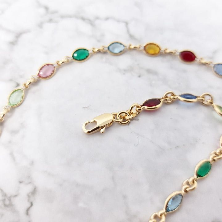 18ct Gold Vermeil Multi Gemstone Necklace, Colourful Gem Stone Necklace, Rainbow Birthstone Necklace, Multicoloured Crystal Necklace