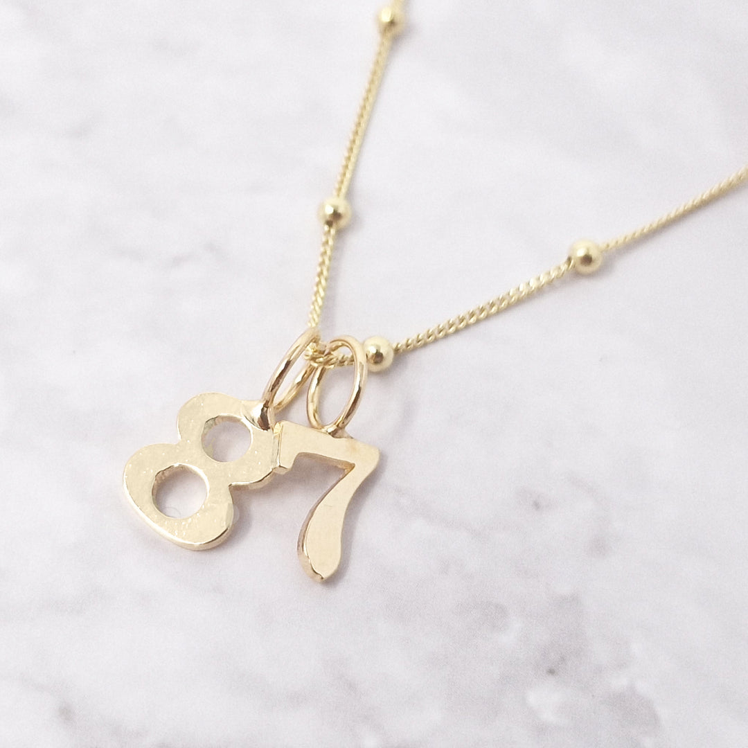 18ct Gold Plated Number Pendant Charm Necklace