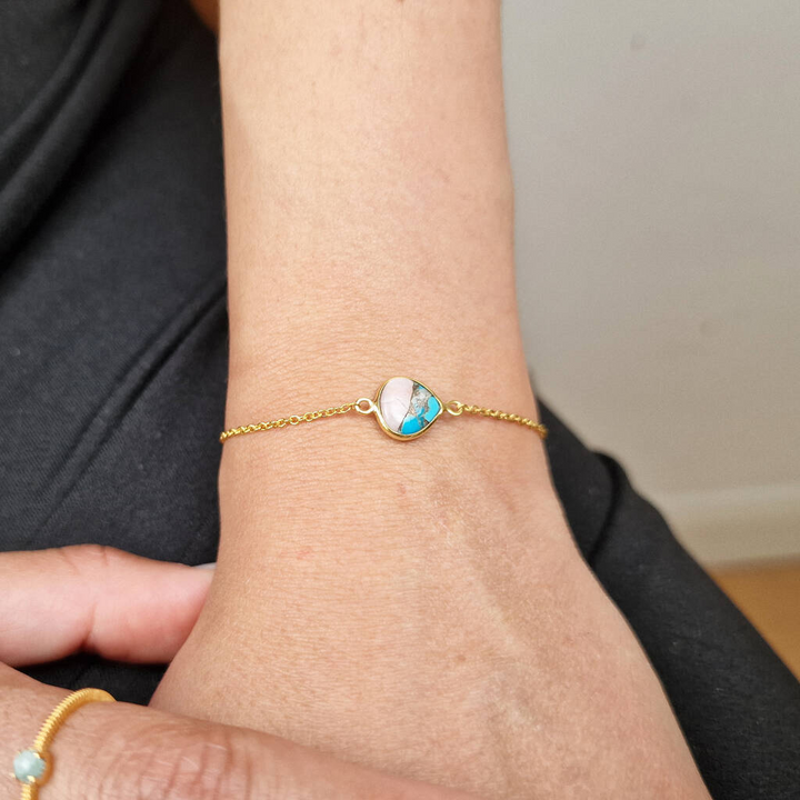 18ct Gold Vermeil Pink Opal And Turquoise Adjustable Bracelet