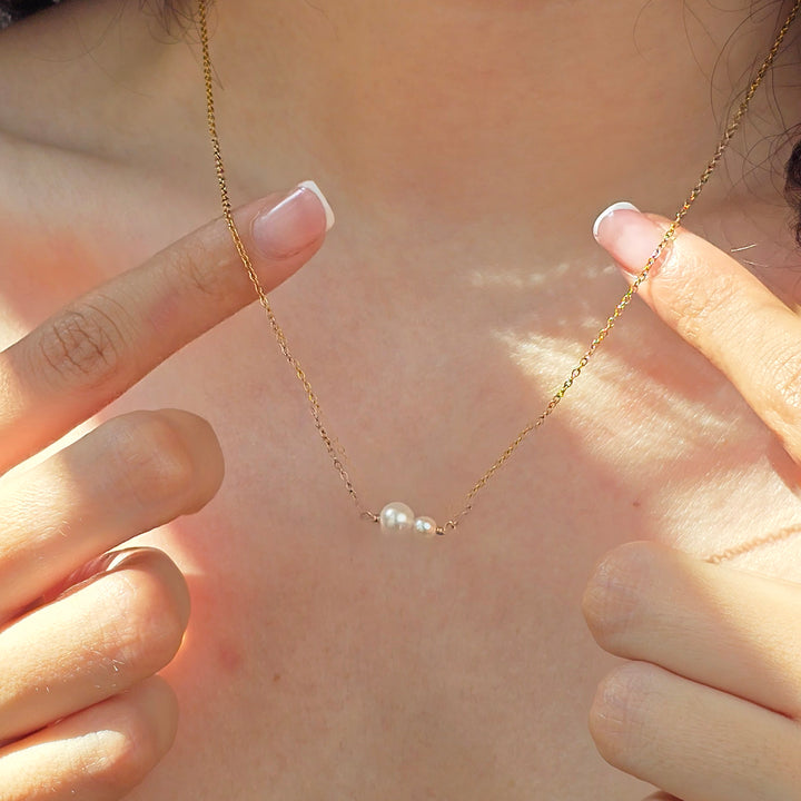 Dainty Two Freshwater Pearls Gold Plated Necklace