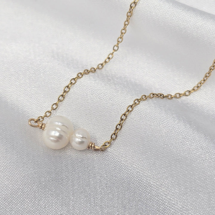 Dainty Two Freshwater Pearls Gold Plated Necklace