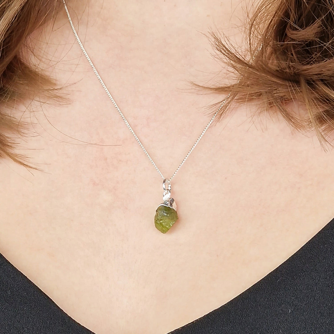 Raw Peridot Sterling Silver August Birthstone Necklace