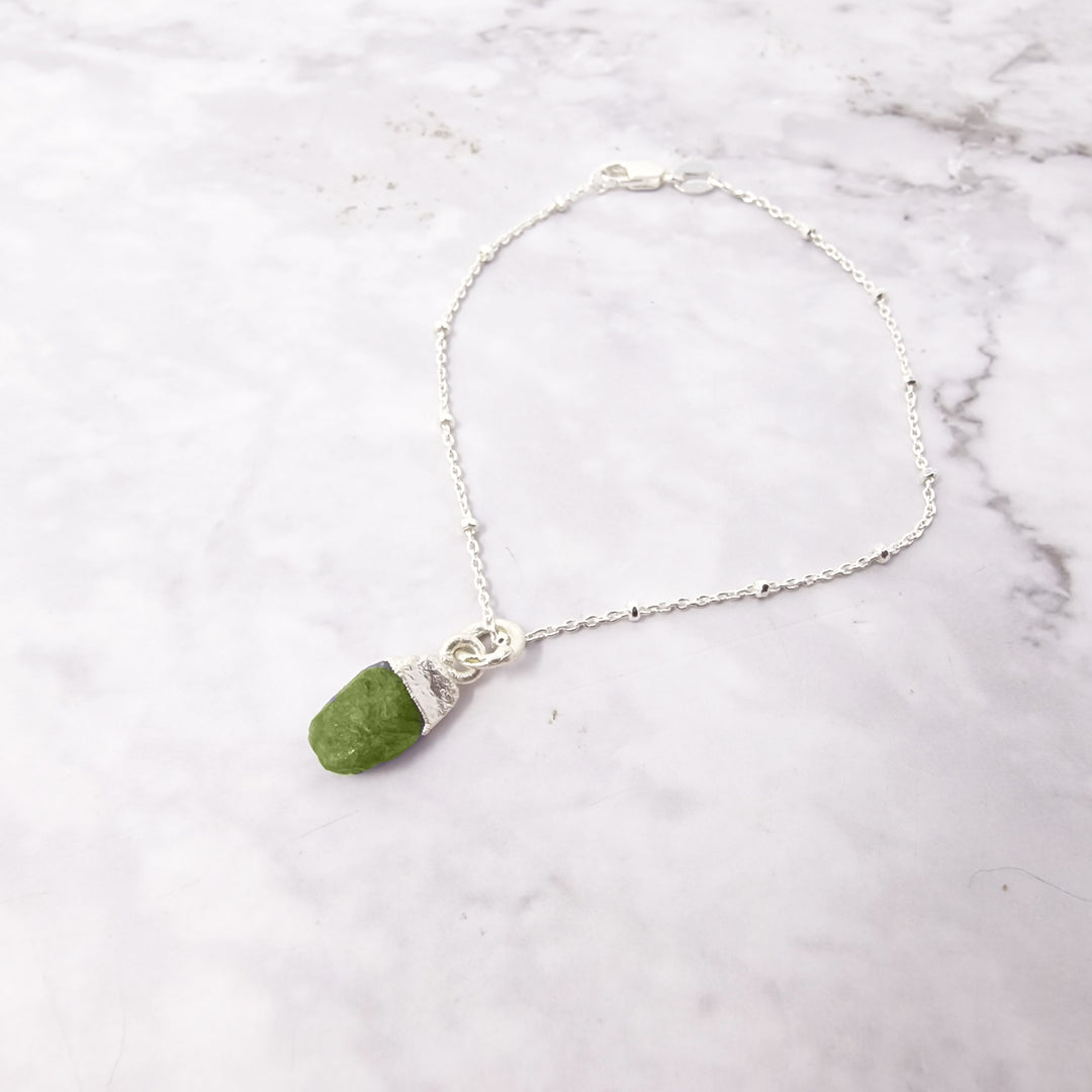 Sterling Silver Raw Peridot Crystal Bracelet