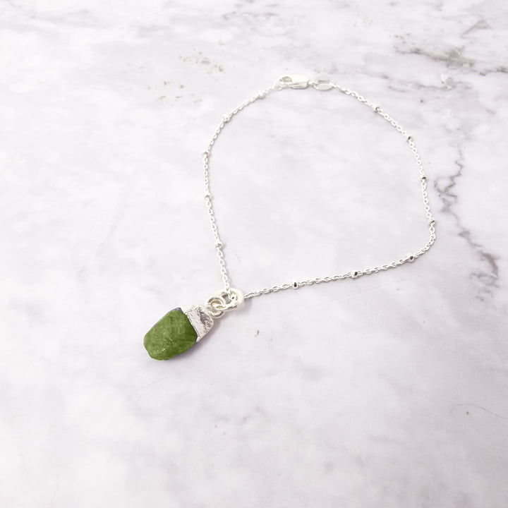 Sterling Silver Raw Peridot Crystal Bracelet